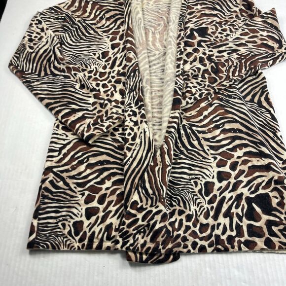 Neiman Marcus Cashmere Animal Print Cardigan L Luxe Drape Open Front Safari Glam - Picture 2 of 10